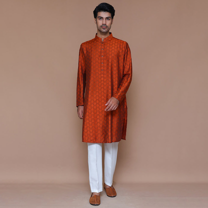 Jamawar Rust Classic Fit Kurta