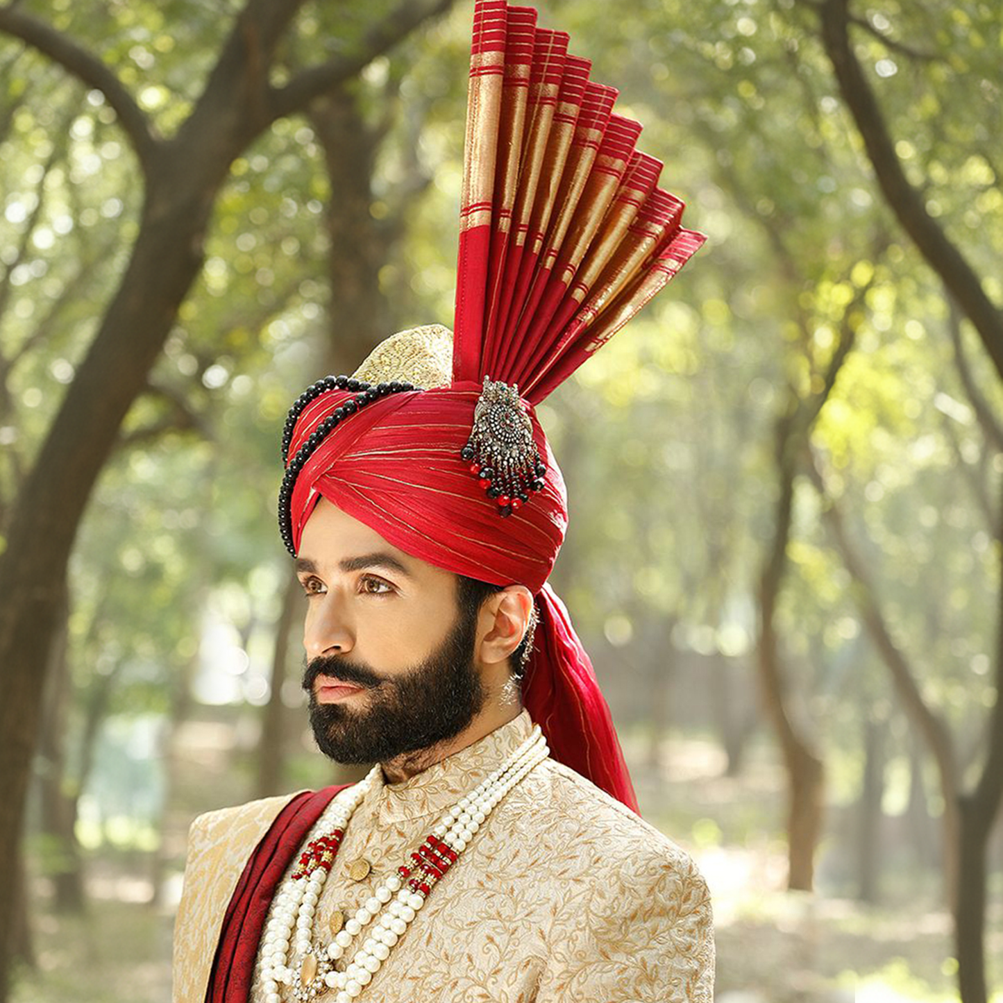 Premium Embroidered Golden Flame Sherwani