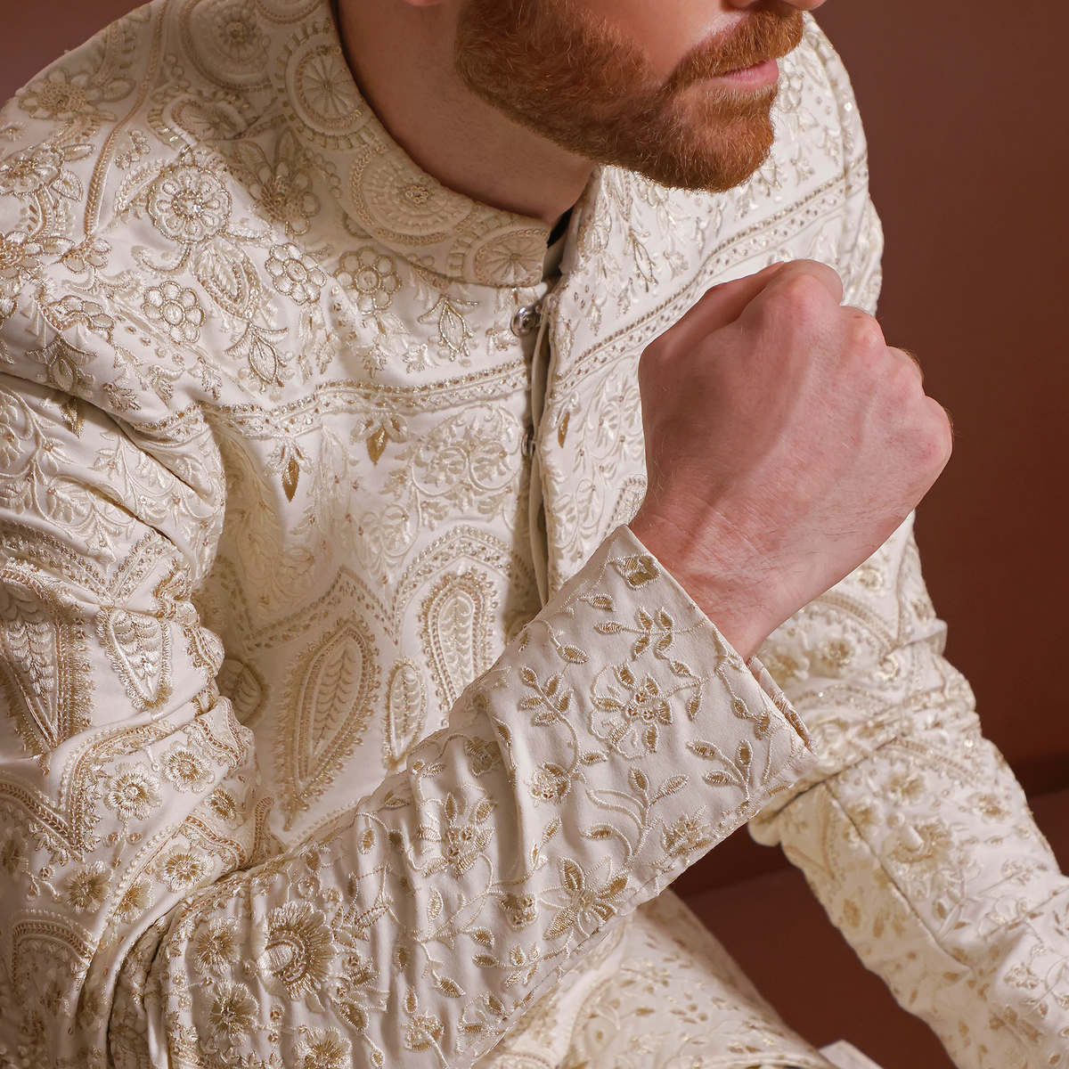 Premium Satin Off White Traditional Jacket