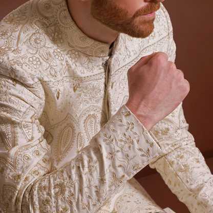 Premium Satin Off White Traditional Jacket