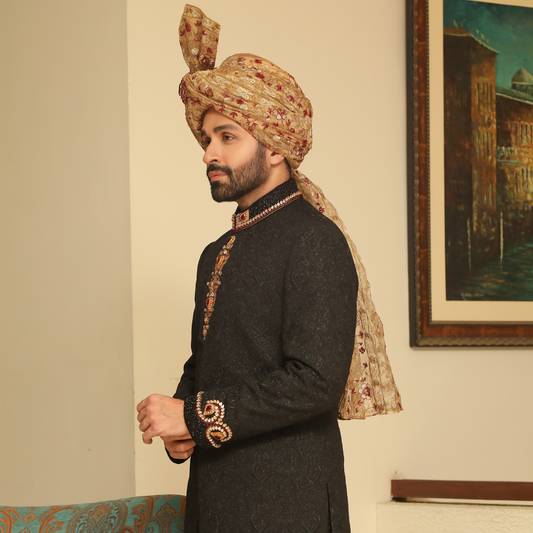 Premium Tilla Textured Black Sherwani
