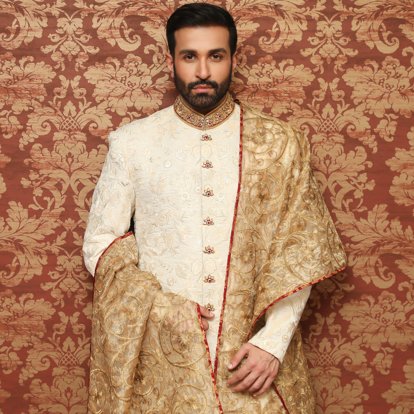 Premium Jamawar White Sherwani