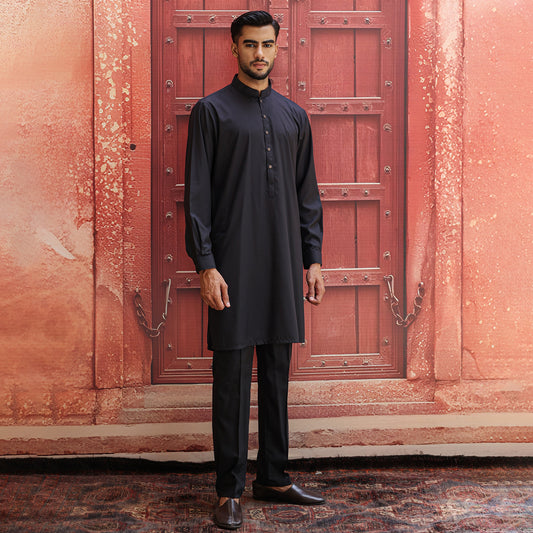 POLY VISCOSE BLACK SLIM FIT PLAIN SUIT