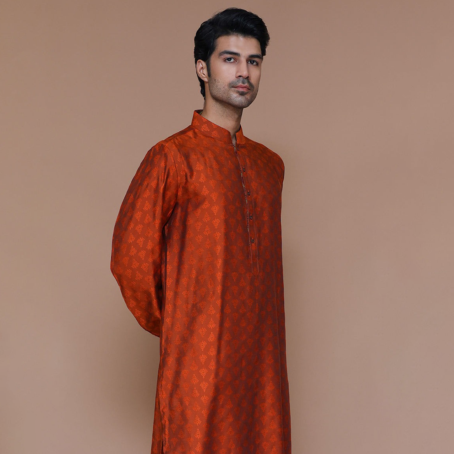 Jamawar Rust Classic Fit Kurta