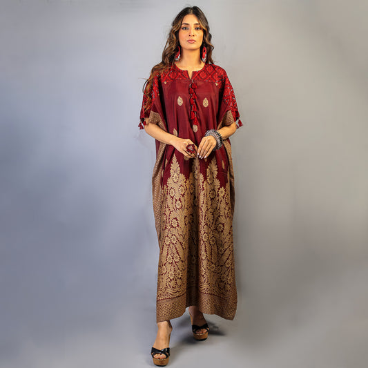 TRIBAL COTTON MAROON LONG KAFTAN