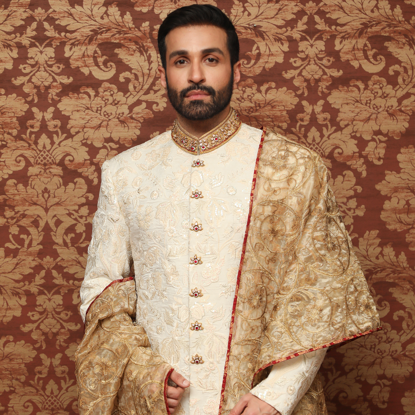 Premium Jamawar White Sherwani