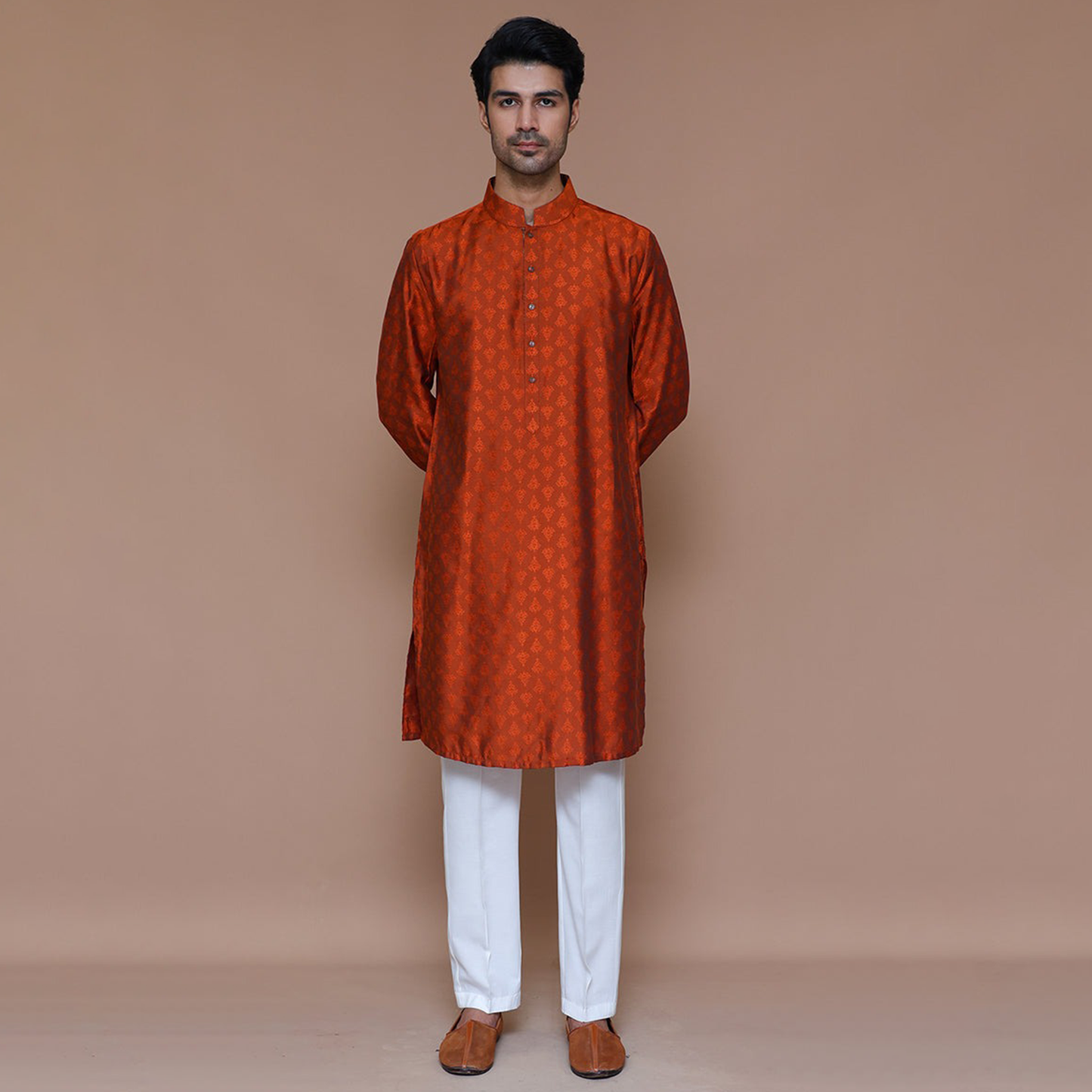 Jamawar Rust Classic Fit Kurta