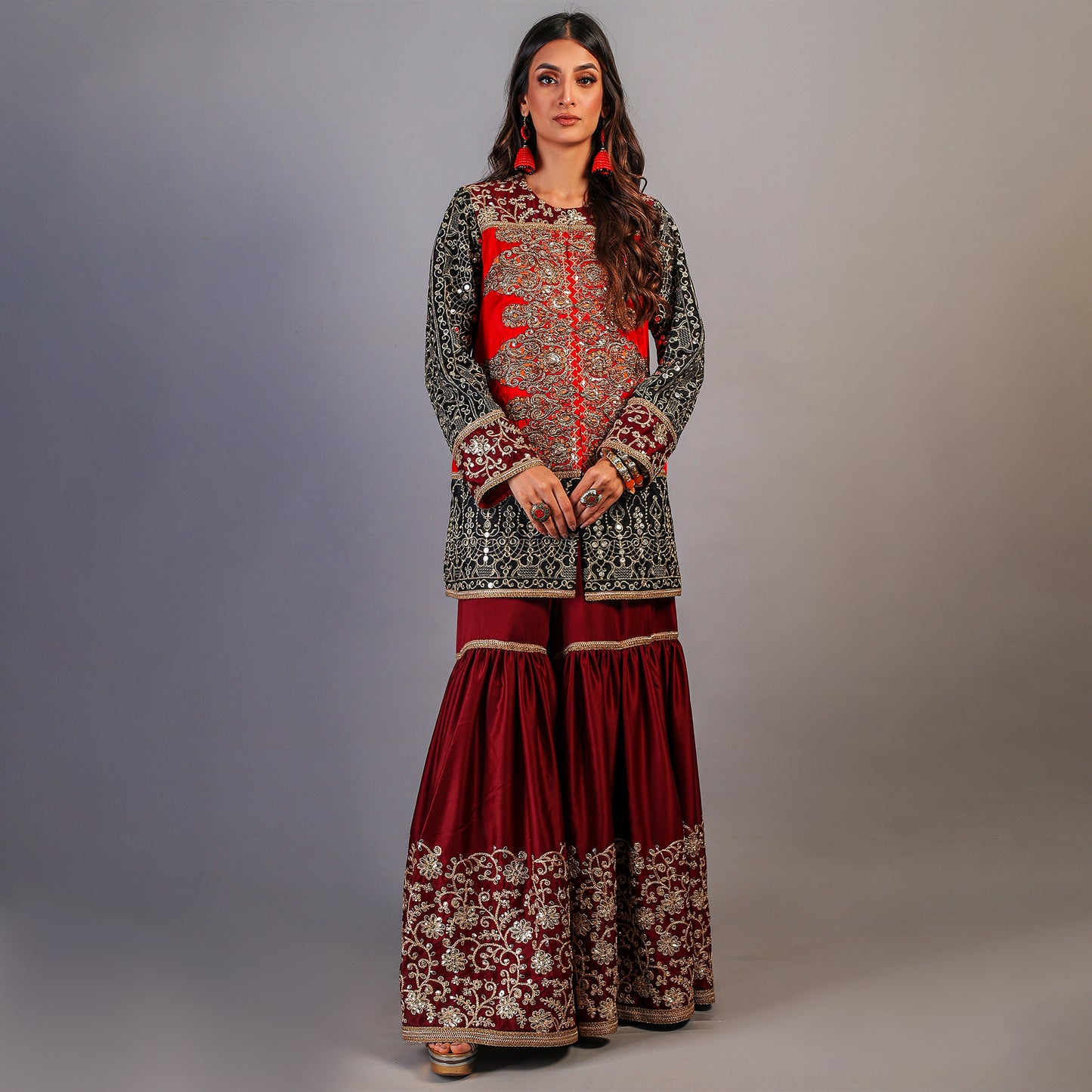RED FESTIVE EMBROIDERED SUIT 2 PC