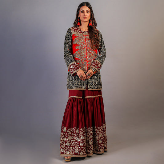RED FESTIVE EMBROIDERED SUIT 2 PC