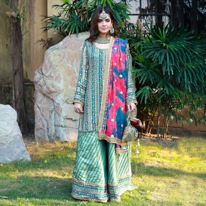 CHIKANKARI TURQUOISE CHIFFON 3 PC SUIT
