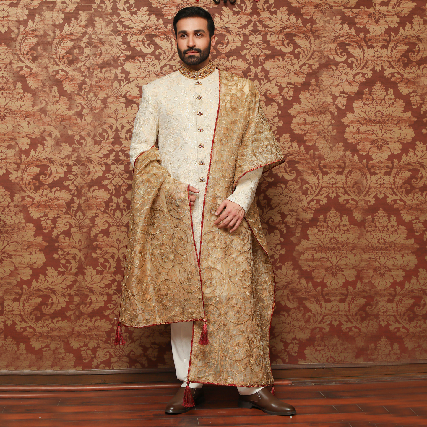 Premium Jamawar White Sherwani