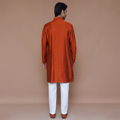 Jamawar Rust Classic Fit Kurta