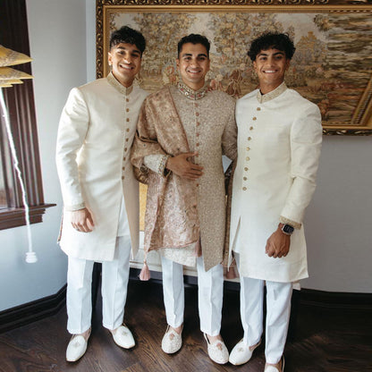 Premium Jamawar Ivory Embroidered Sherwani