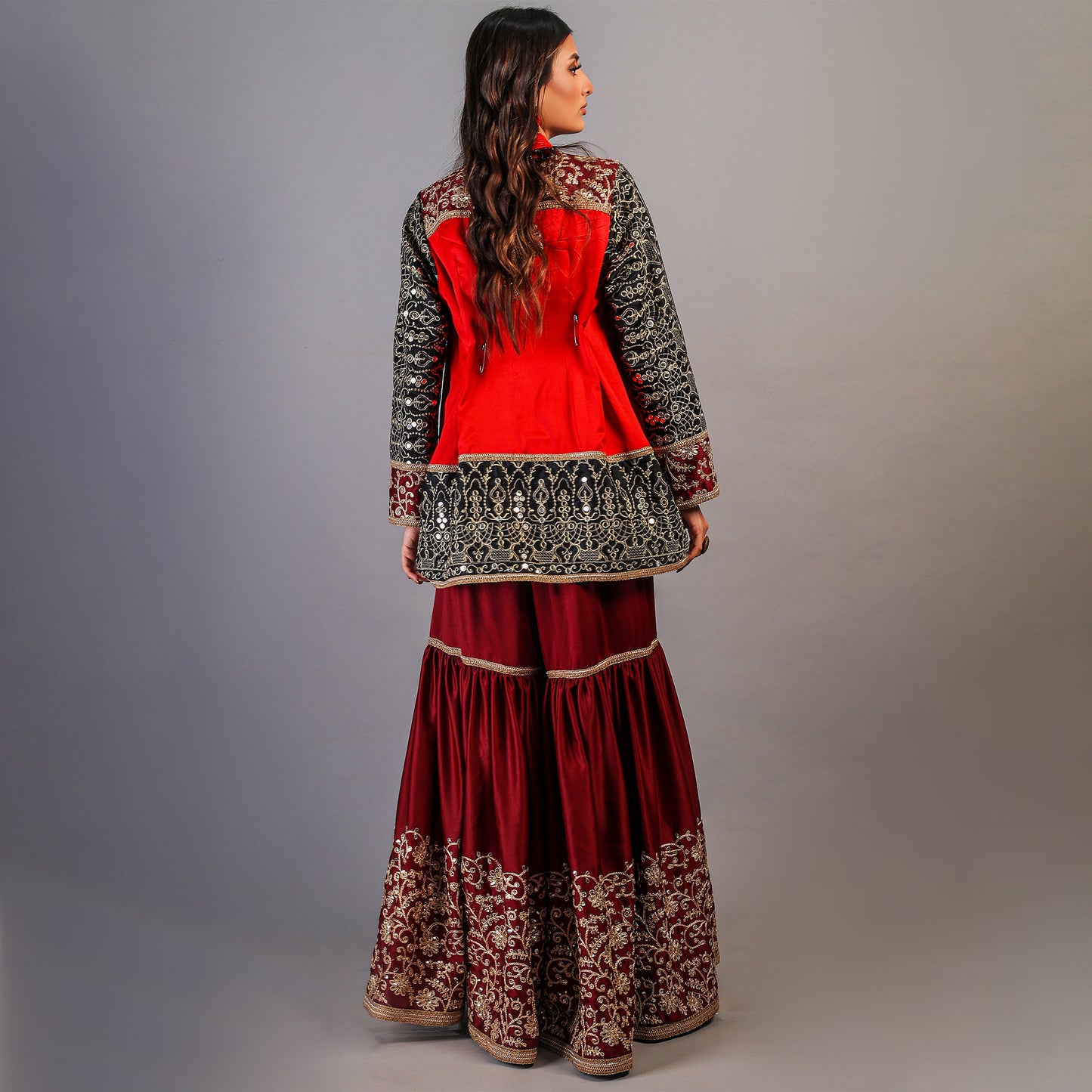 RED FESTIVE EMBROIDERED SUIT 2 PC
