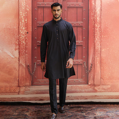 POLY VISCOSE BLACK SLIM FIT PLAIN SUIT