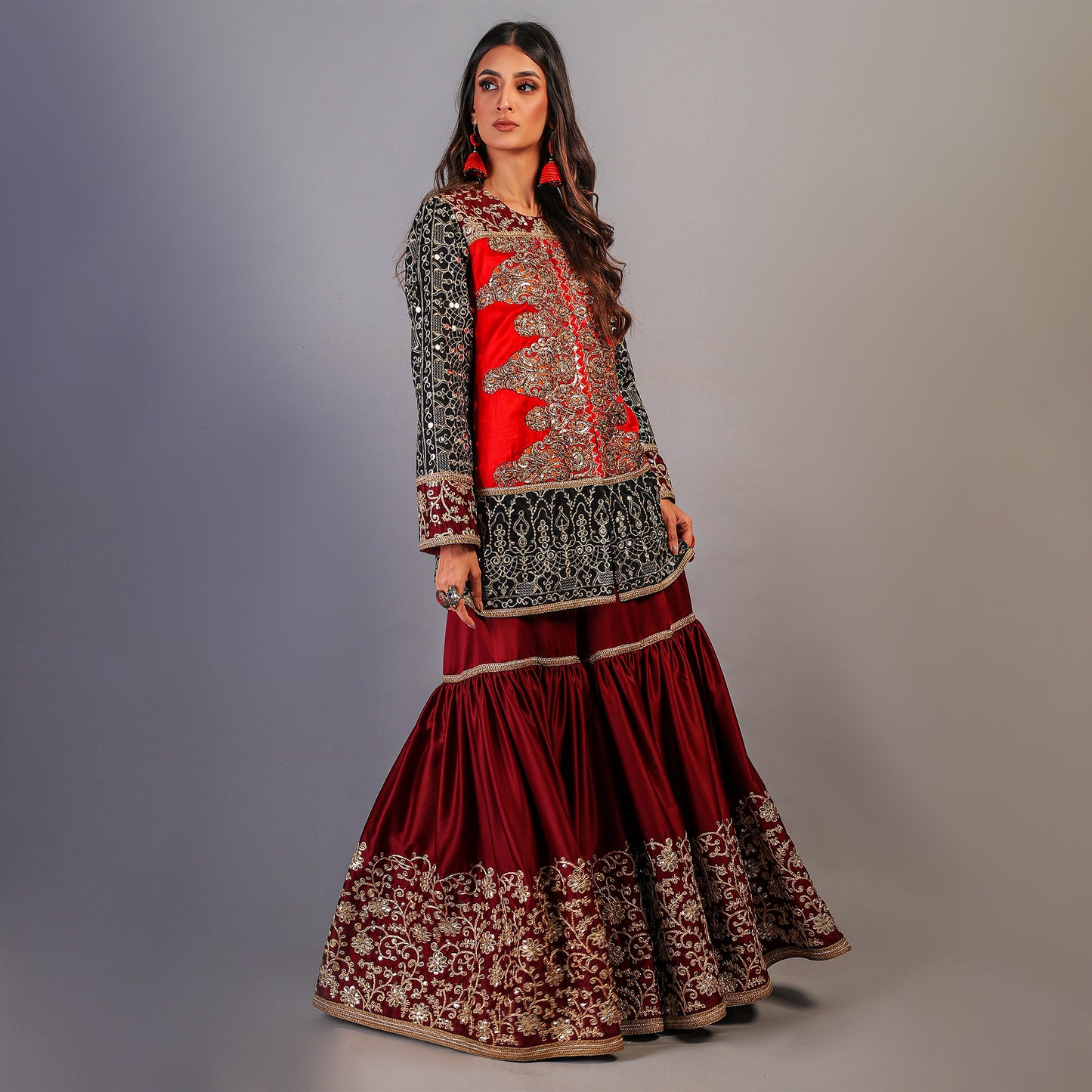 RED FESTIVE EMBROIDERED SUIT 2 PC