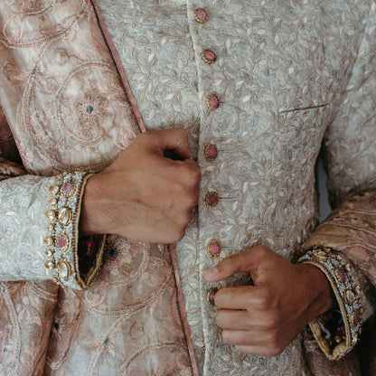 Premium Jamawar Ivory Embroidered Sherwani
