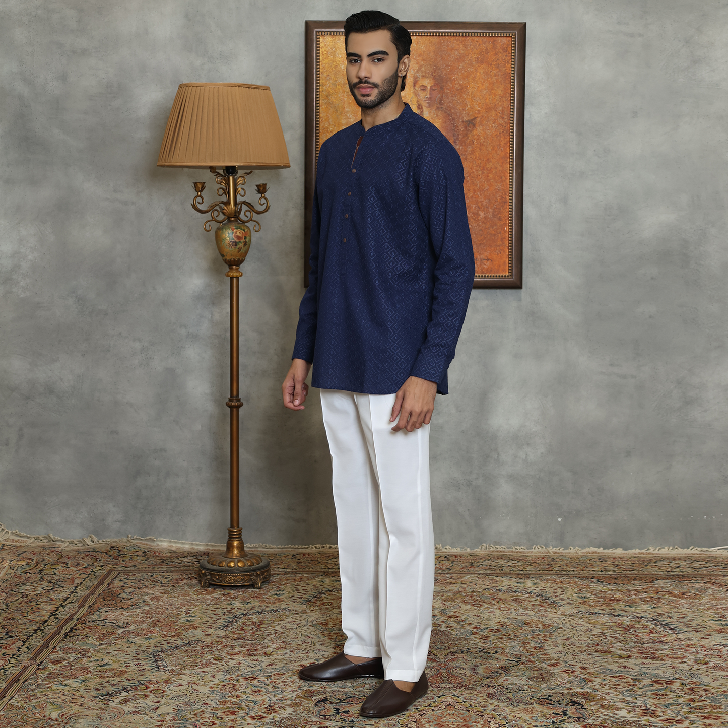 NAVY COTTON KURTA