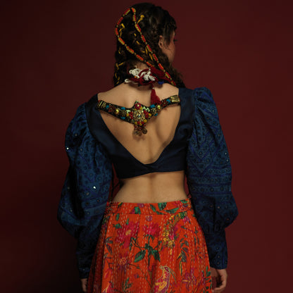 BLUE MIRROR WORK CROPPED TOP