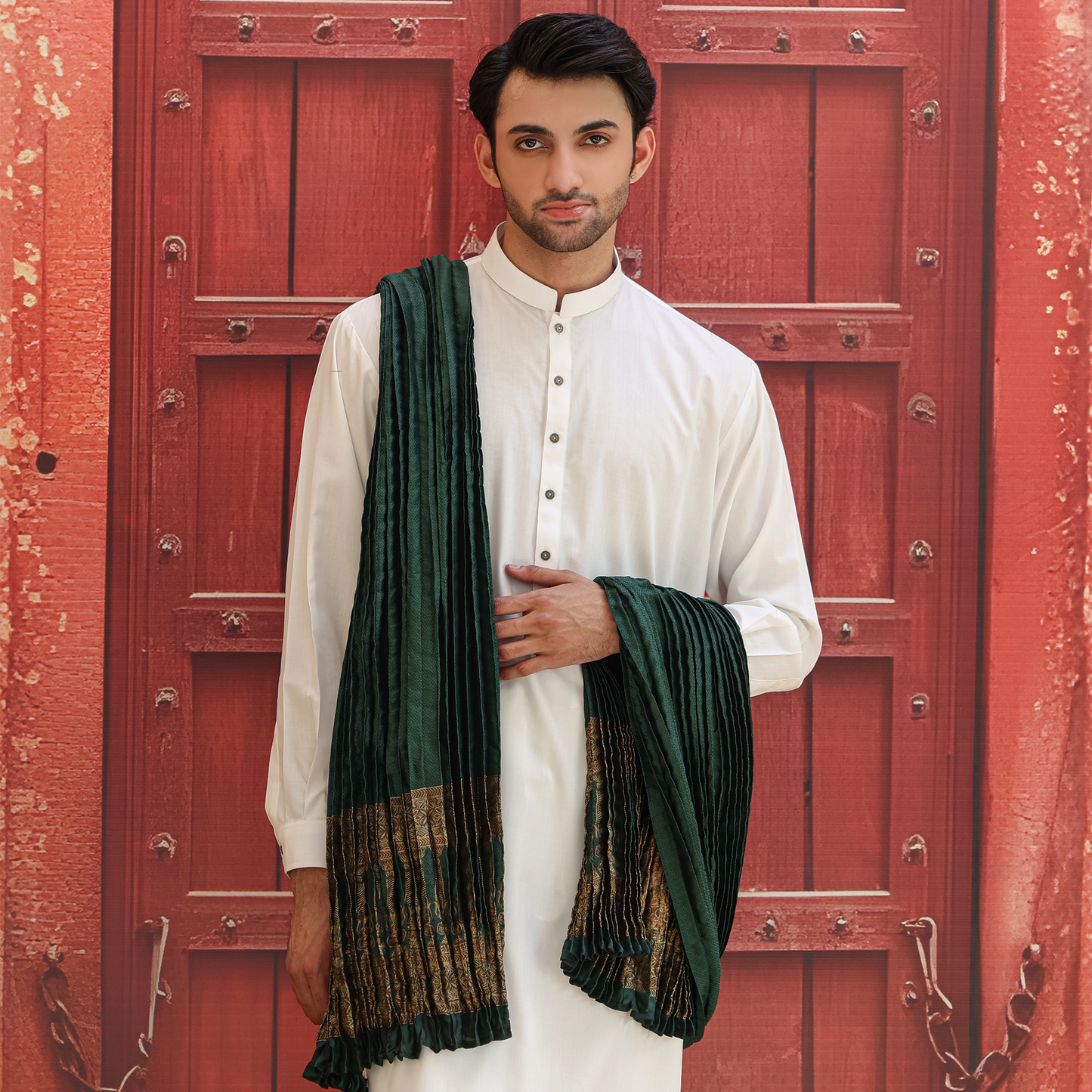 Dark Green Jamawar  Stole