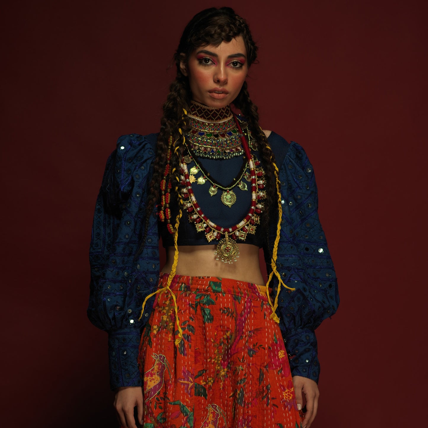 BLUE MIRROR WORK CROPPED TOP