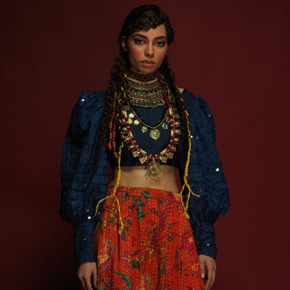 BLUE MIRROR WORK CROPPED TOP