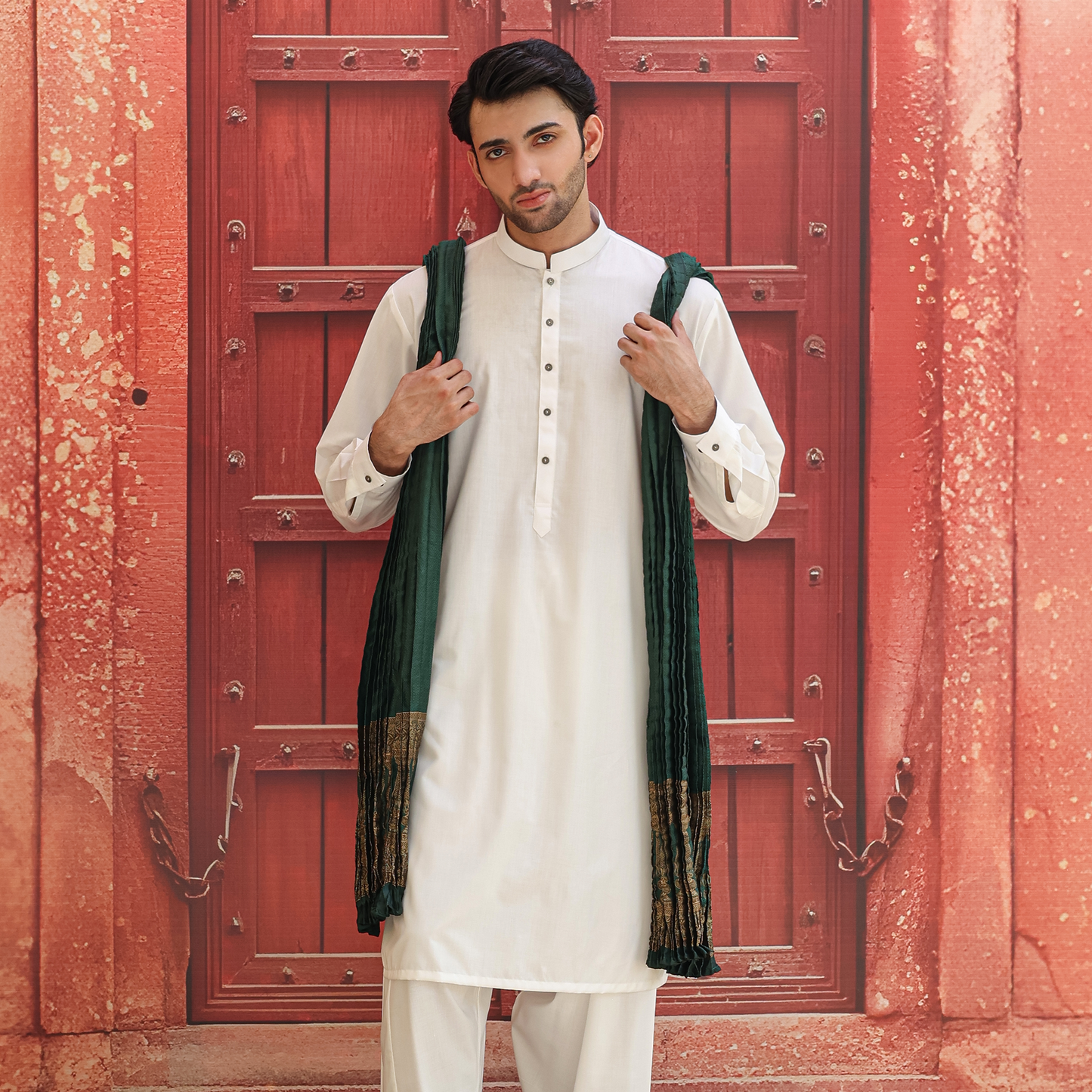 Dark Green Jamawar  Stole