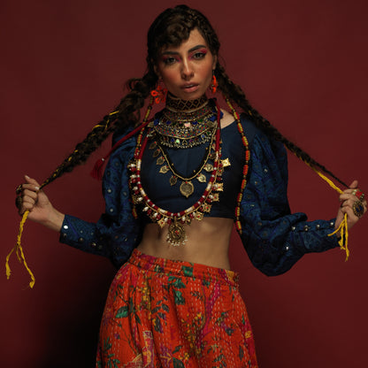 BLUE MIRROR WORK CROPPED TOP