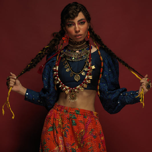 BLUE MIRROR WORK CROPPED TOP