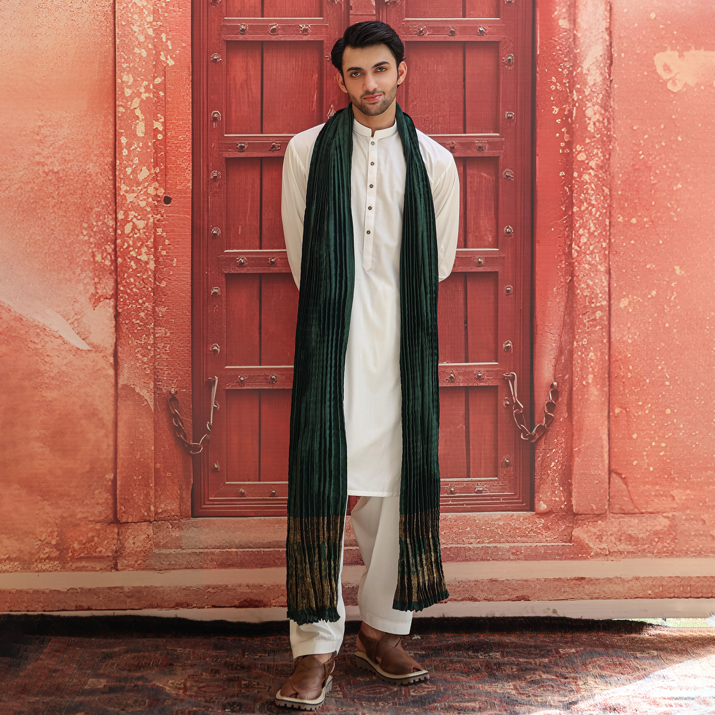 Dark Green Jamawar  Stole