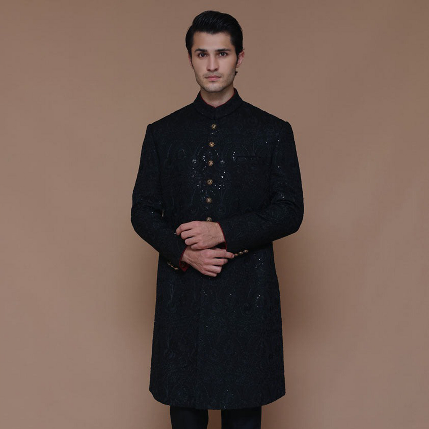 TEXTURED BLACK SHERWANI