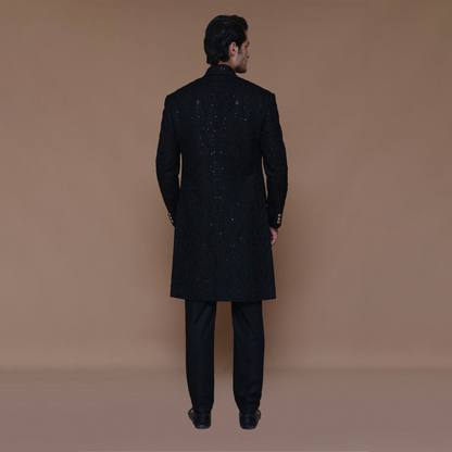 TEXTURED BLACK SHERWANI