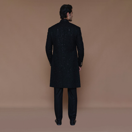 TEXTURED BLACK SHERWANI