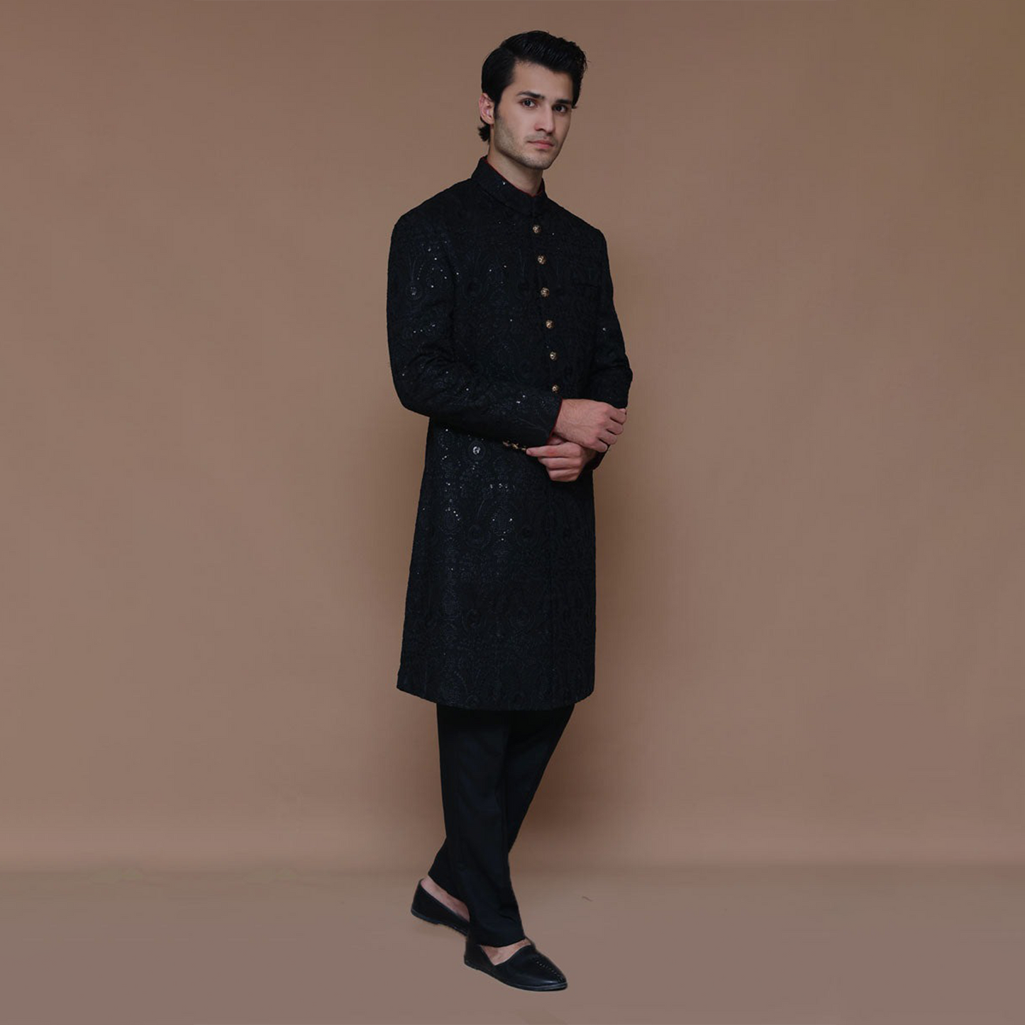TEXTURED BLACK SHERWANI