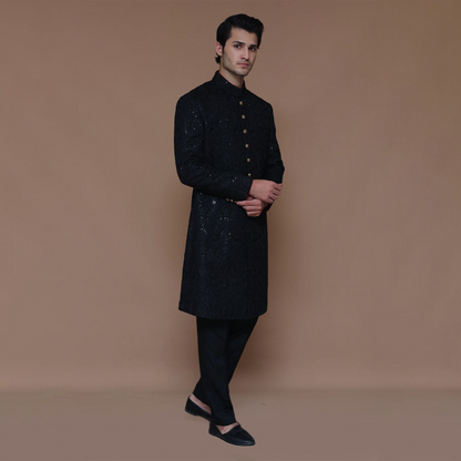 TEXTURED BLACK SHERWANI