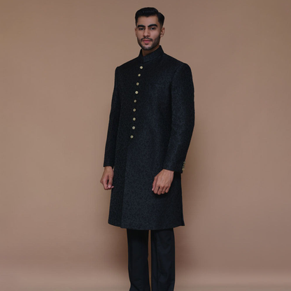 ZARI JAMAWAR BLACK SHERWANI