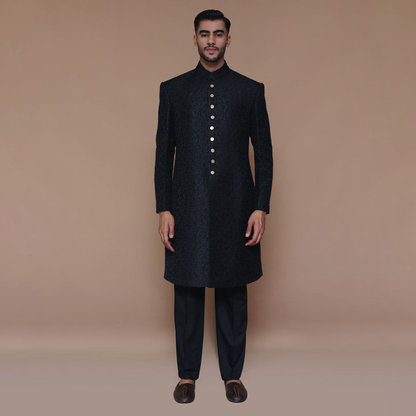 ZARI JAMAWAR BLACK SHERWANI