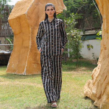 COTTON CHIKAN BLACK/BROWN 2 PC CO-ORD SET