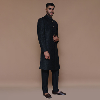 ZARI JAMAWAR BLACK SHERWANI