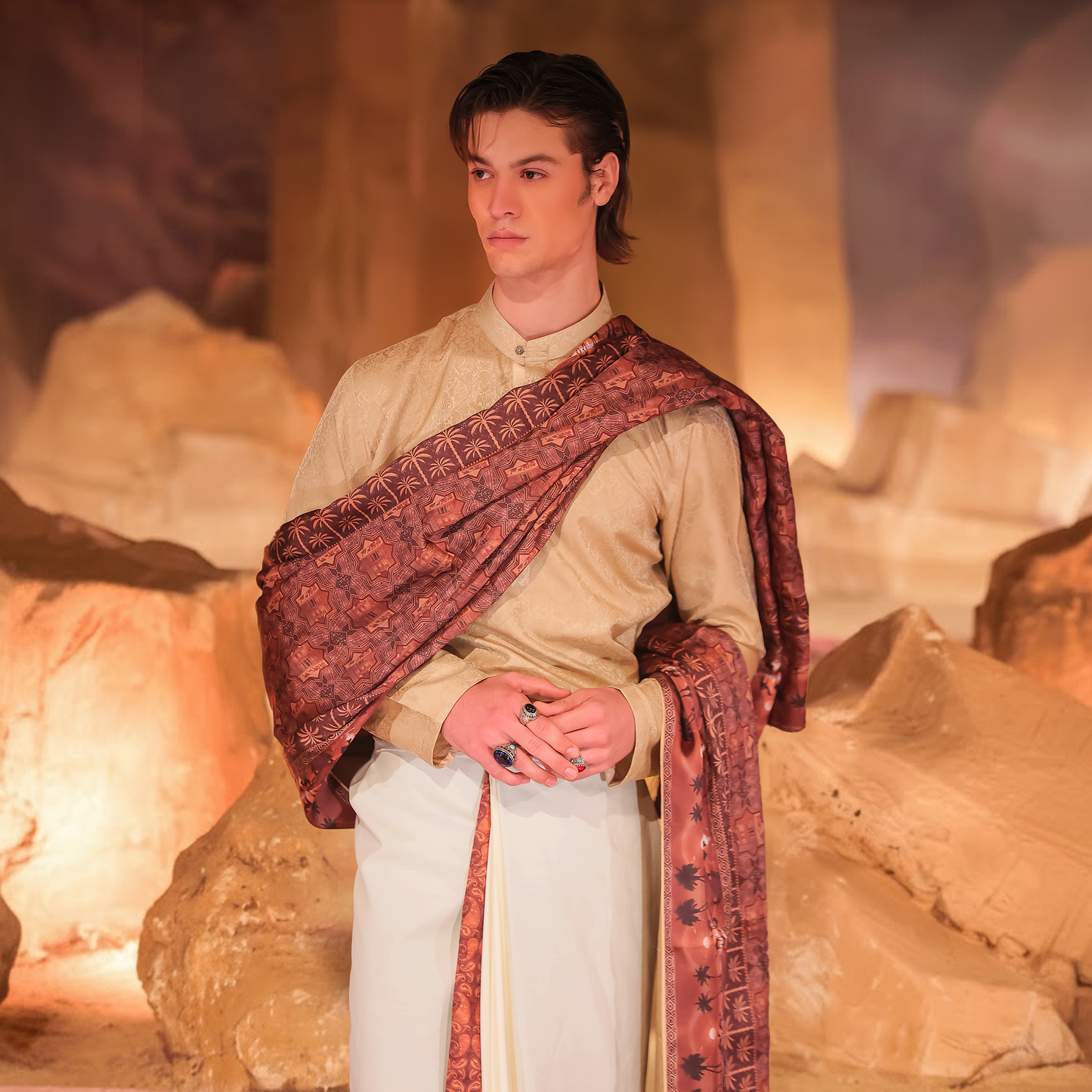 Dull Gold Jamawar Short Kurta