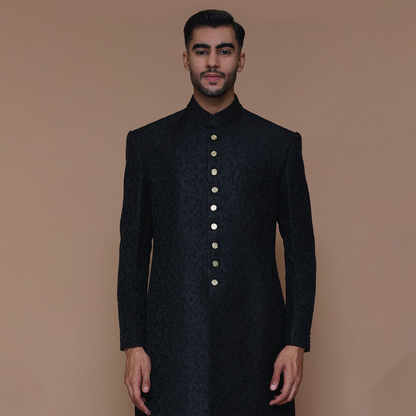 ZARI JAMAWAR BLACK SHERWANI