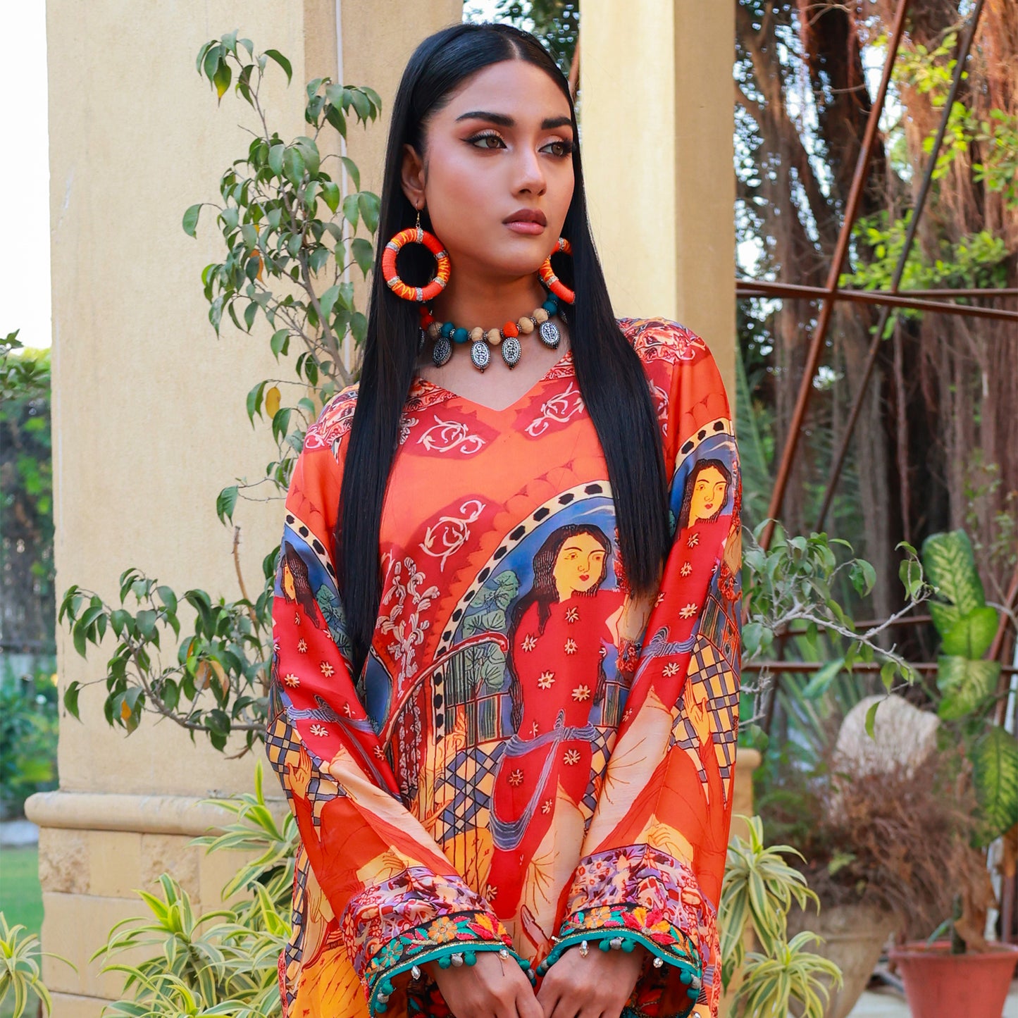 OPULENT SILK ORANGE/MULTI DIGITAL PRINT 2PC