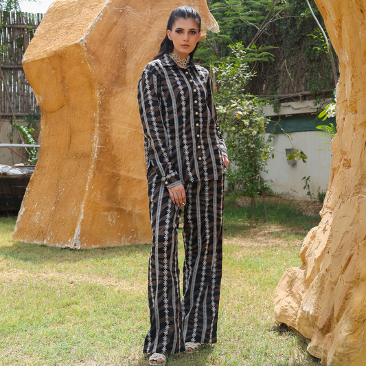 COTTON CHIKAN BLACK/BROWN 2 PC CO-ORD SET