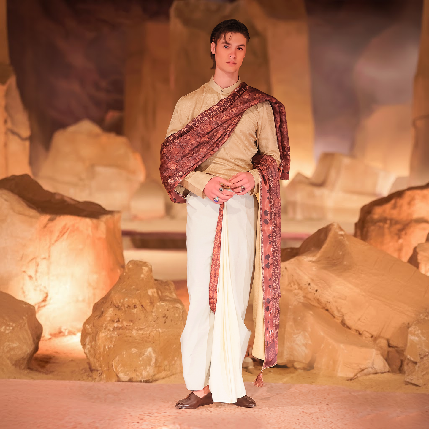 Dull Gold Jamawar Short Kurta