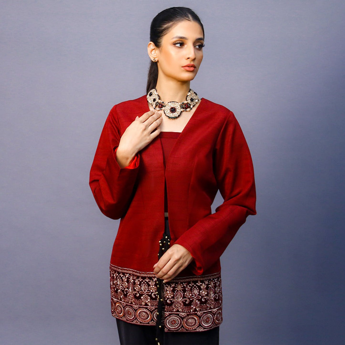EMBROIDERED MAROON JACKET