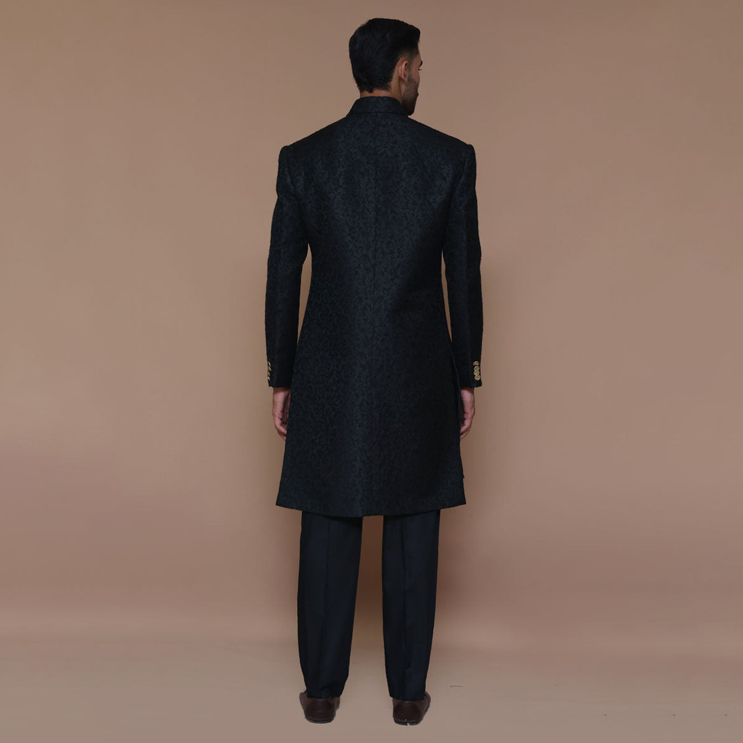 ZARI JAMAWAR BLACK SHERWANI