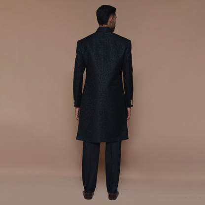 ZARI JAMAWAR BLACK SHERWANI