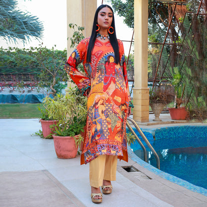 OPULENT SILK ORANGE/MULTI DIGITAL PRINT 2PC