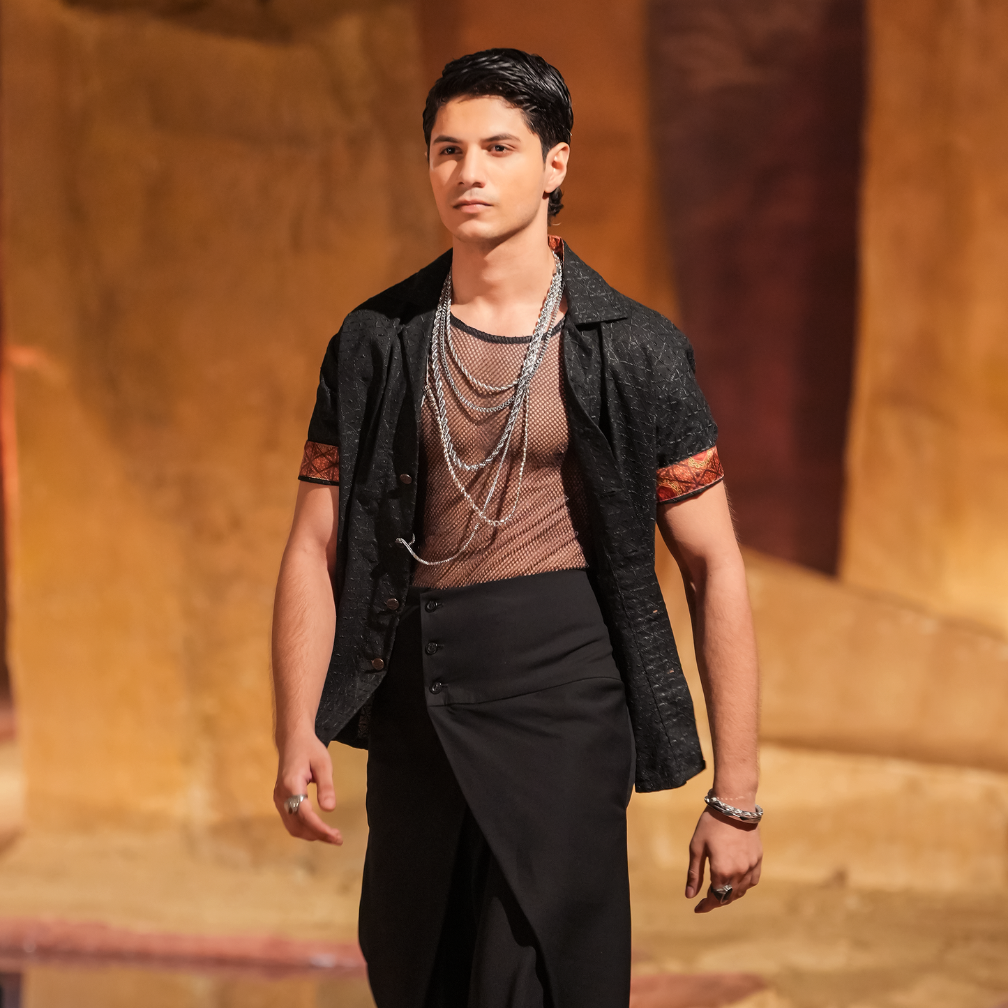 Black Cotton Embroidered Cuban Shirt