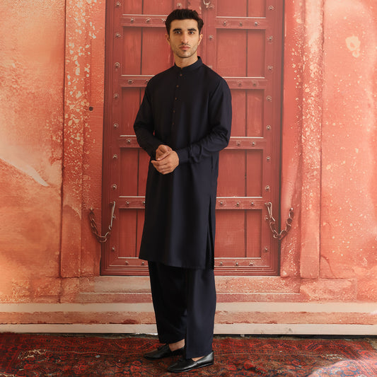 Poly Viscose Outerspace Classic Fit Plain Suit